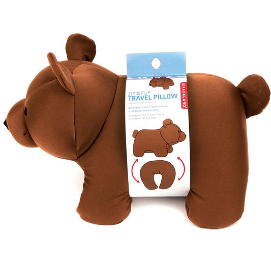 Kikkerland Flip & Zip Travel Bear Pillow
